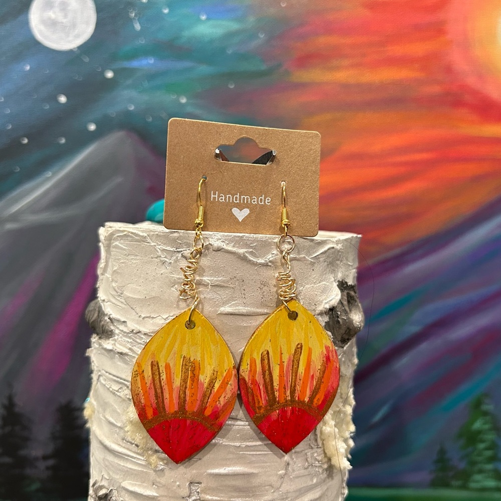 Handmade Yellow and Red Leaf Earrings
